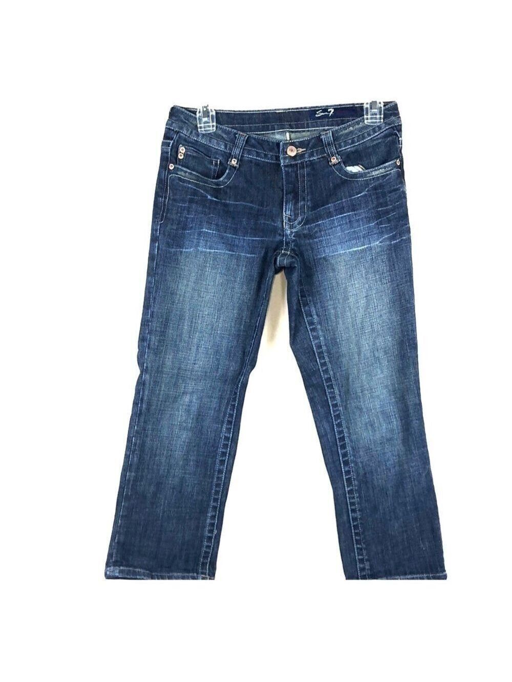 Euc-7 Seven Vintage Low Rise Distressed Five Pockets Zip Fly Cropped Jeans 27